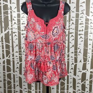 Absolutely Famous Coral Floral Tiered Tank Top sz S